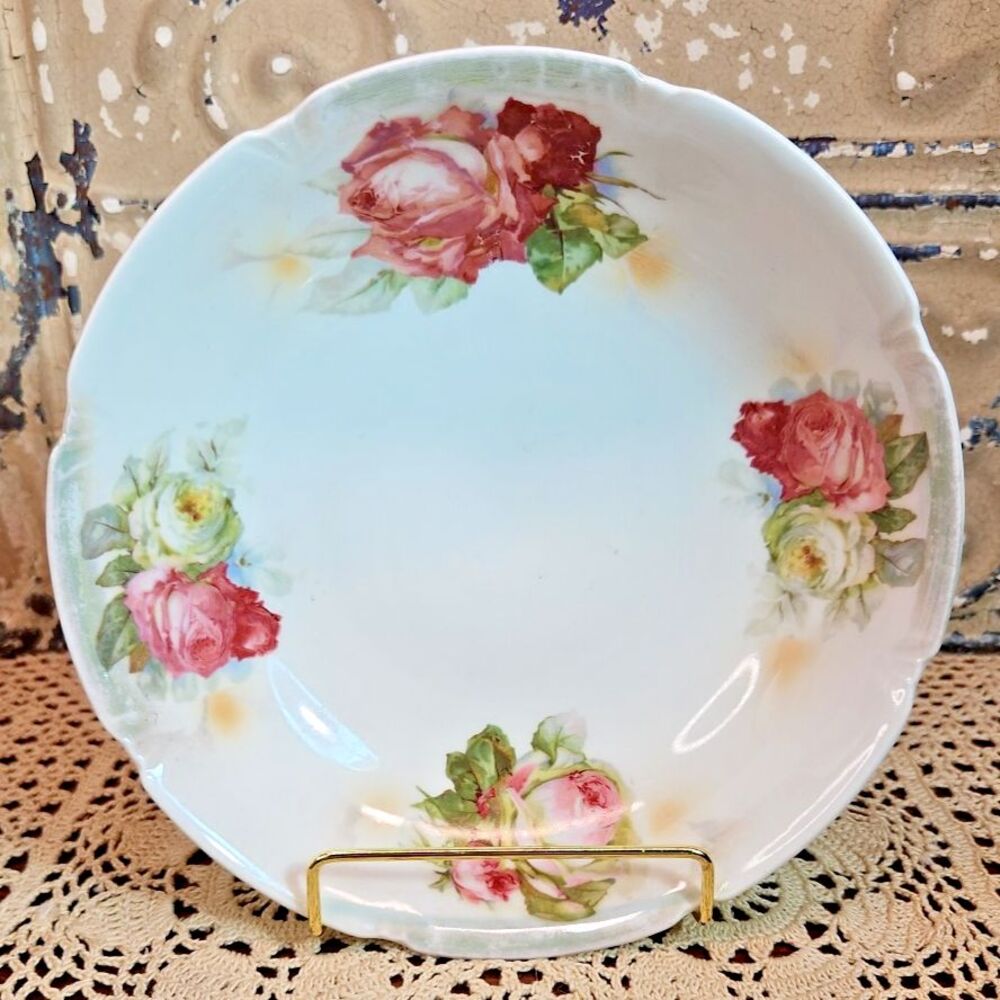 Vintage Leuchtenburg China Germany Pink Roses Decorative Serving Bowl 7.5"